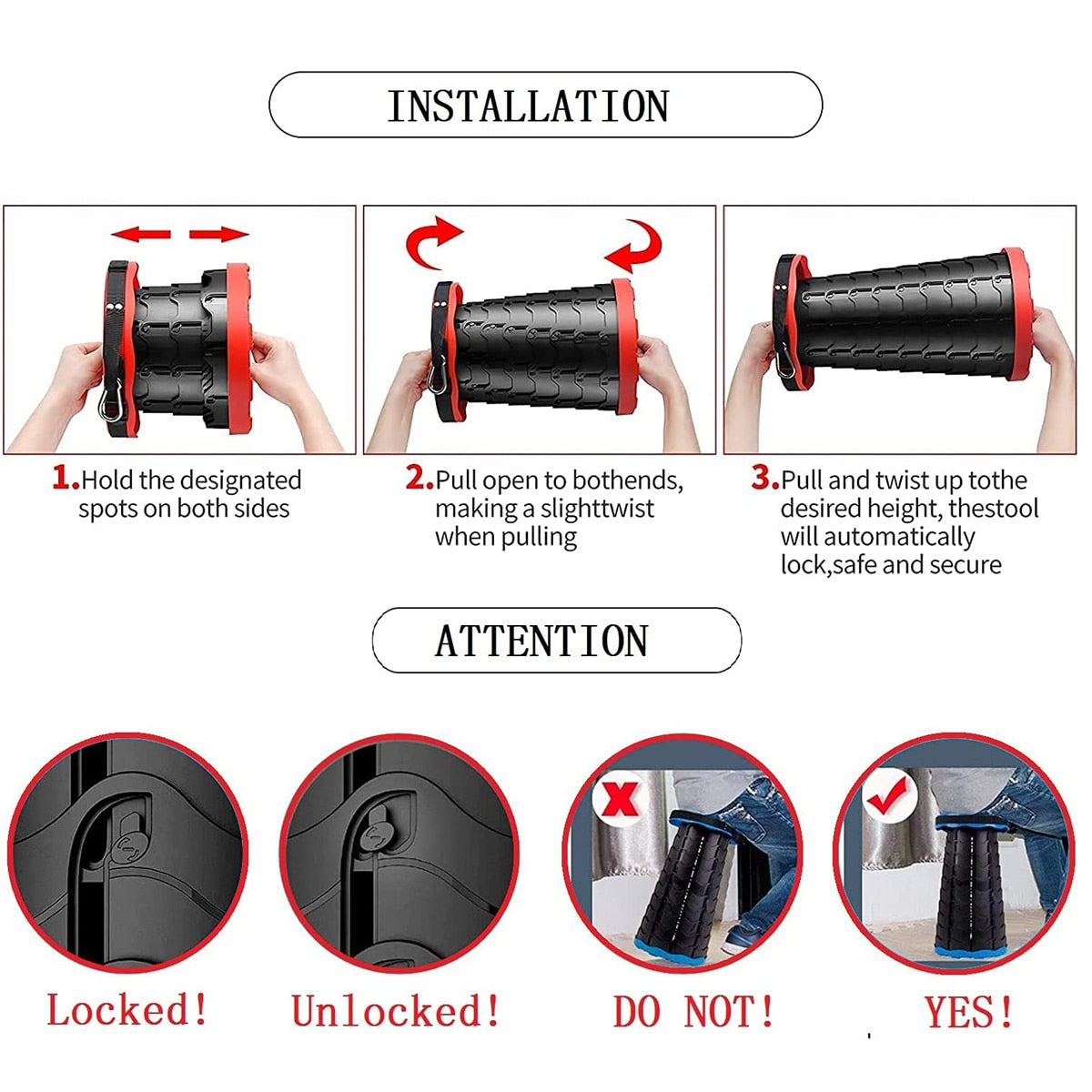Portable Telescopic Folding Stool Outdoor Camping Retractable Stools for Travel Hiking Beach Chair Foldable Fishing Stool Chairs Folding Chairs & Stools DailyAlertDeals