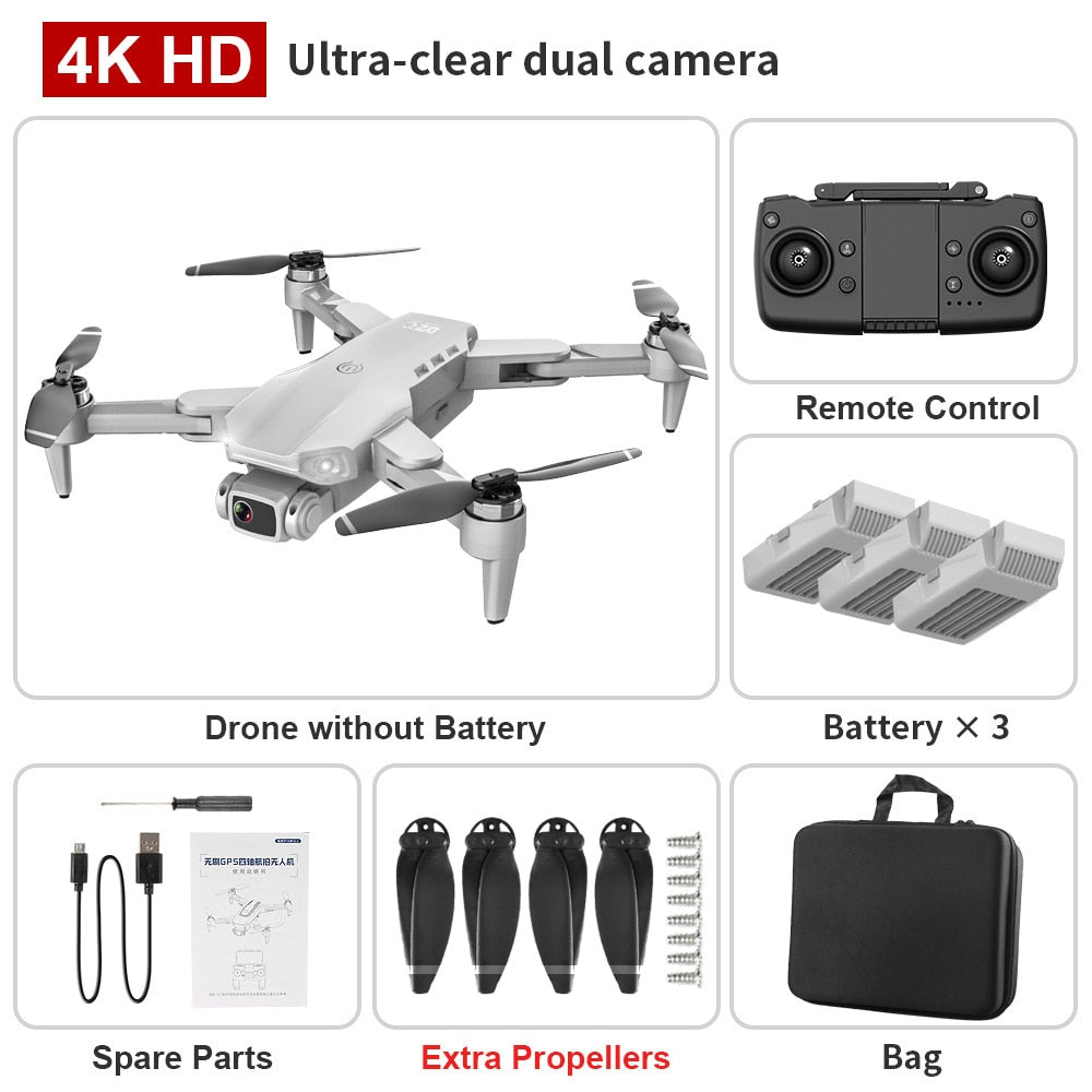L900 PRO GPS Drone 4K HD Professional Dual Camera Aerial Stabilization Brushless Motor Foldable Quadcopter Helicopter RC 1200M CAMERA DRONE DailyAlertDeals 4K-Gray-bag 3B Poland
