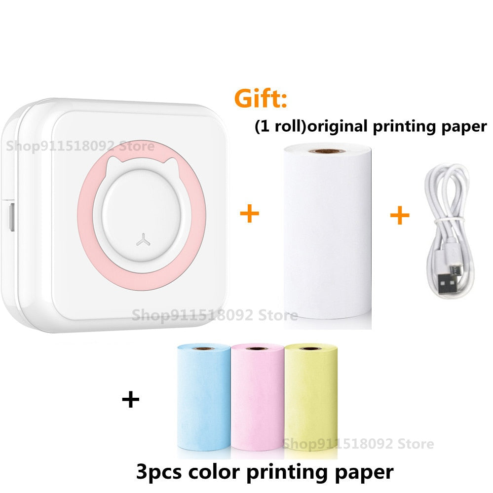 Cat Shape Mini Portable Label Printer Thermal Printing Wireless Impresoras Paper Photo Inkless Printers Sticker Android IOS 57mm Mini printer DailyAlertDeals B-Pink and 3 color China