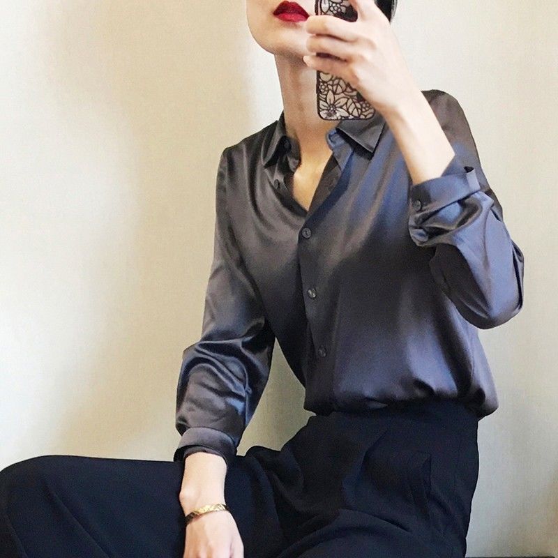 Premium Black Single Breasted Straight Loose Chiffon Thin Long Sleeve Blouses Fashion Soldier Color Spring Autumn Women Clothing 0 DailyAlertDeals zangqingse2 S