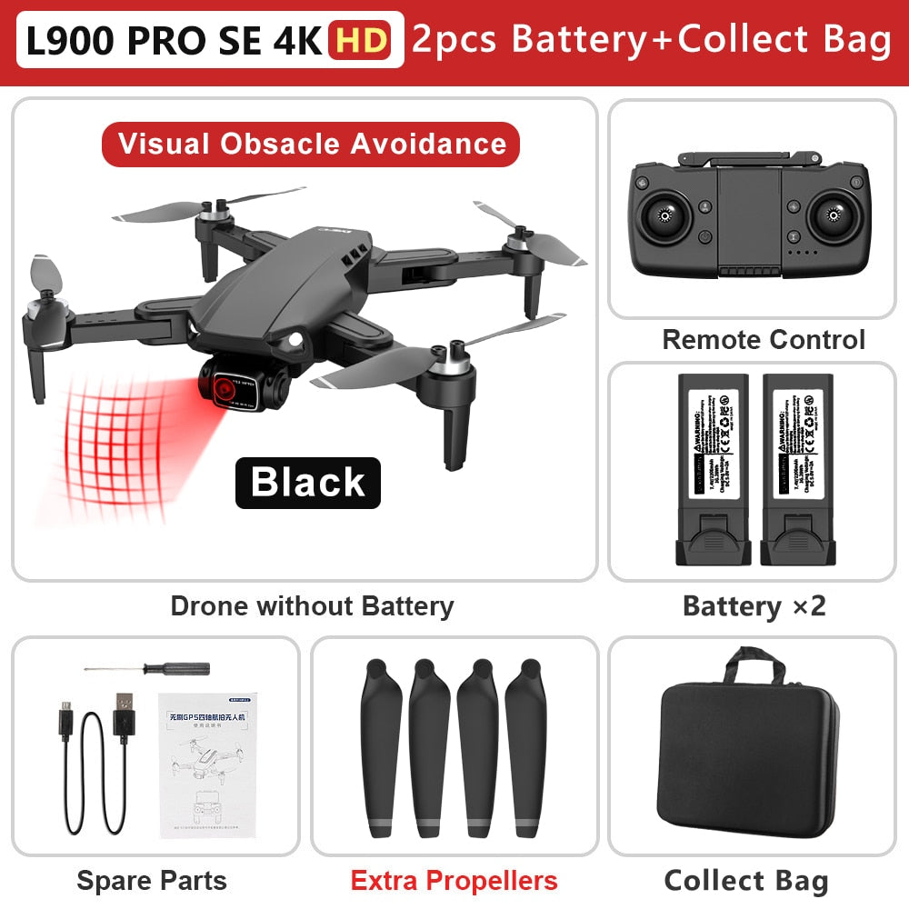 L900 PRO SE 4K HD Dual Camera Drone Visual Obstacle Avoidance Brushless Motor GPS 5G WIFI RC Dron Professional FPV Quadcopter Camera Drone DailyAlertDeals Black 4K HD-2B-Bag China