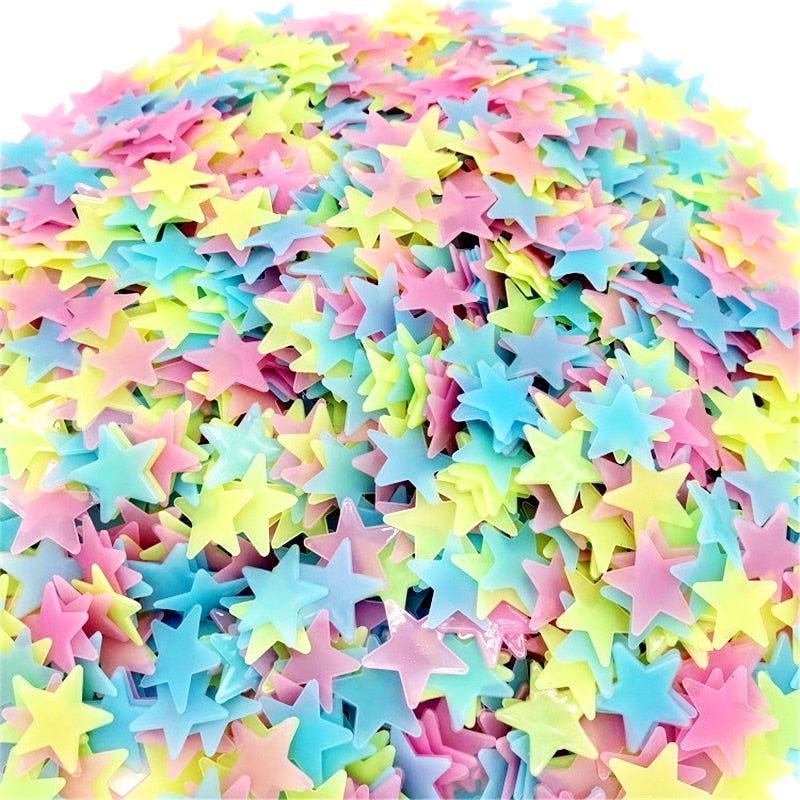 100Pcs 3D Star Wall Stickers Glow In The Dark Energy Storage Fluorescent Luminous Wall Art Decor Kids Living Room Decoration Decorative wall Stickers DailyAlertDeals