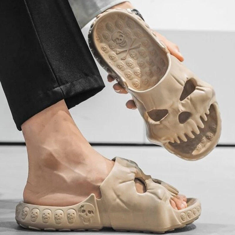 Skull Design Men Slippers 2023 Summer Outdoor Fun Novelty Slide Thick Sole Platform Beach Non-slip Women Sandal shoes DailyAlertDeals