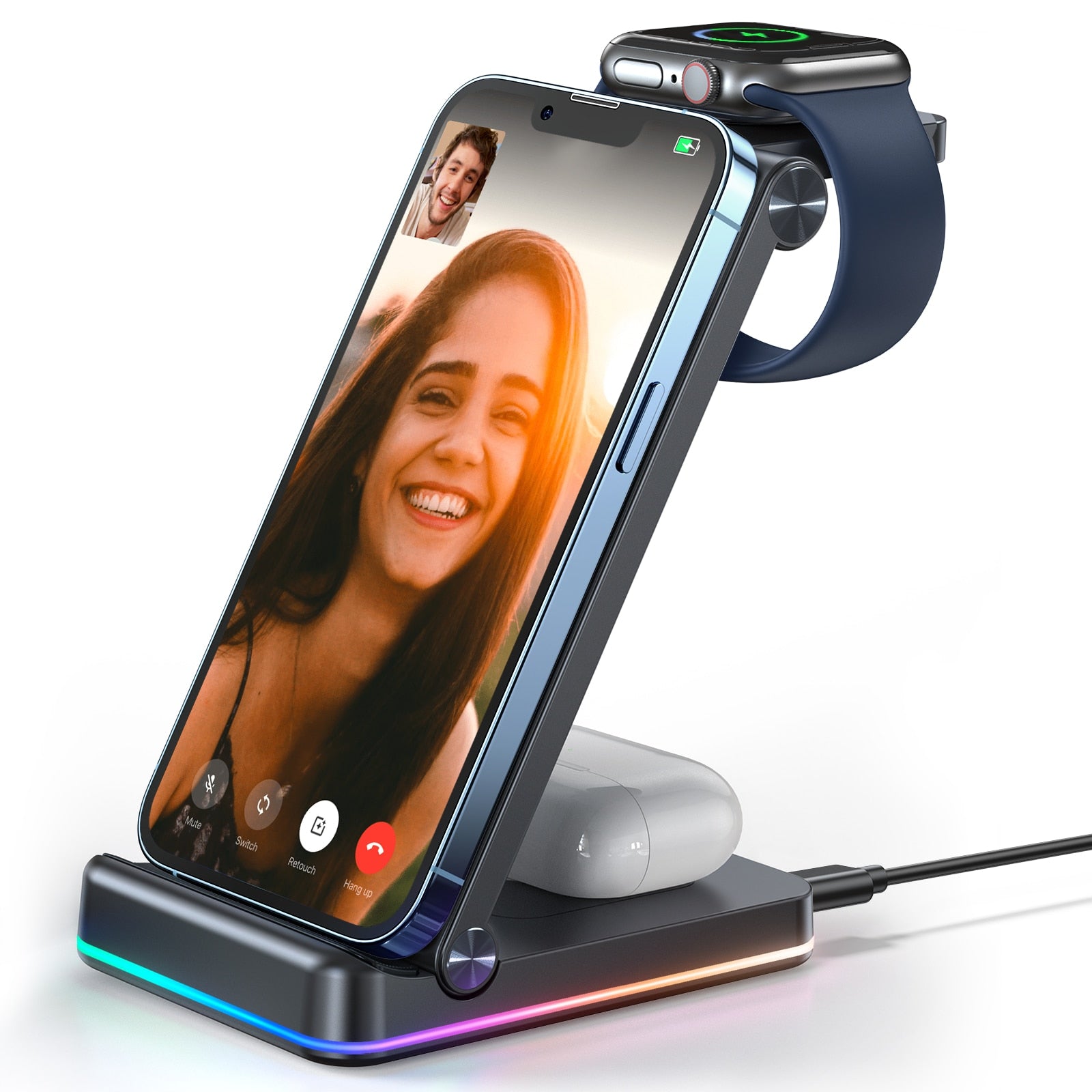 3 in 1 Wireless Charging Station for Multiple Devices Foldable Wireless charger stand For iPhone Xiaomi Apple Watch Airpods 3 in 1 Wireless Charging Station DailyAlertDeals Black USA