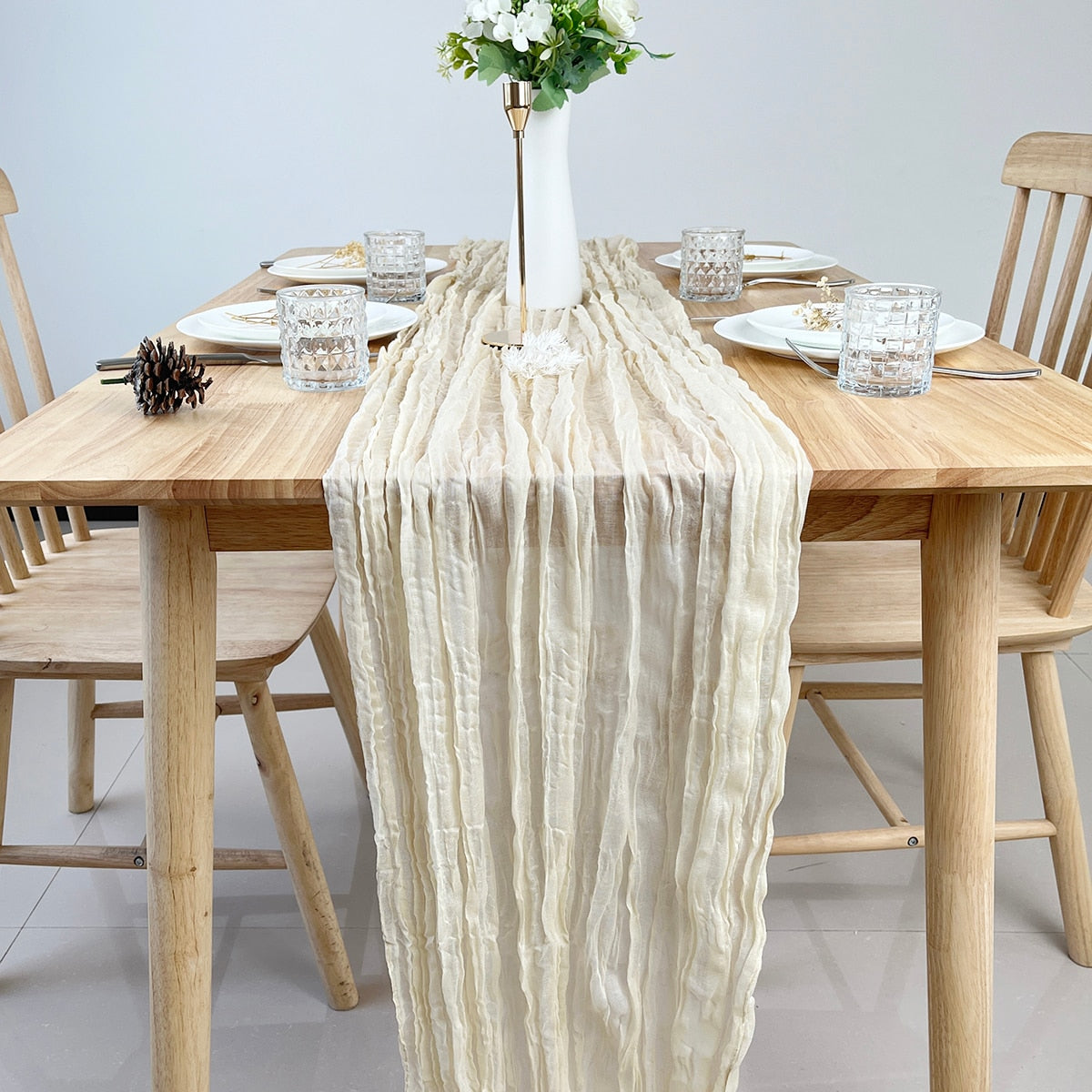 Wedding Gauze Table Runner Semi-Sheer Vintage Cheesecloth Table Setting Dining Party Christmas Banquets Arches Cake Decor Table Runners DailyAlertDeals