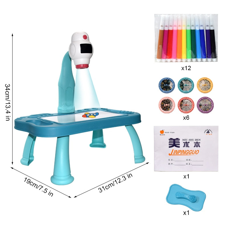 Children Led Projector Art Drawing Table Toys Kids Painting Board Desk Arts Crafts Educational Learning Paint Tools Toy for Girl Kids Led Projector Drawing Table DailyAlertDeals China E Blue with box