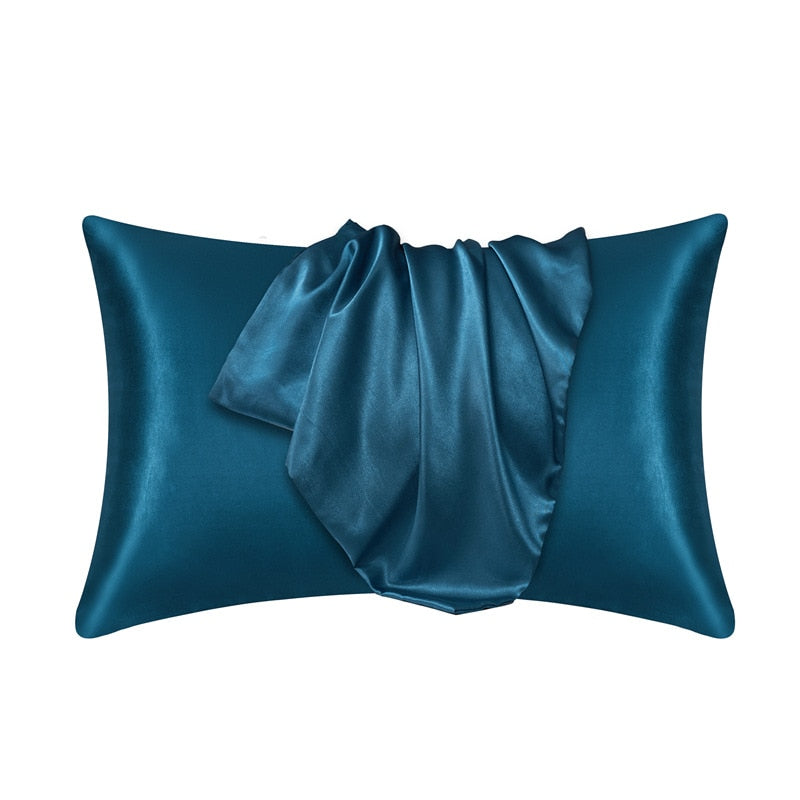 Pillowcase 100% Silk  Pillow Cover Silky Satin Hair Beauty Pillow case Comfortable Pillow Case Home Decor wholesale Pillowcases & Shams DailyAlertDeals peacock blue 51cmx66cm 