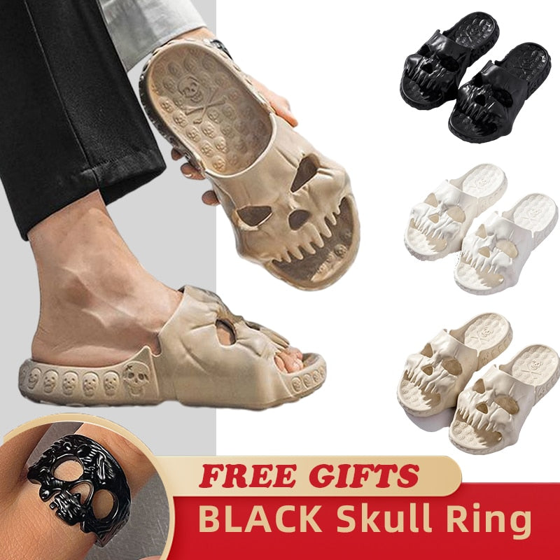 Skull Design Men Slippers 2023 Summer Outdoor Fun Novelty Slide Thick Sole Platform Beach Non-slip Women Sandal shoes DailyAlertDeals
