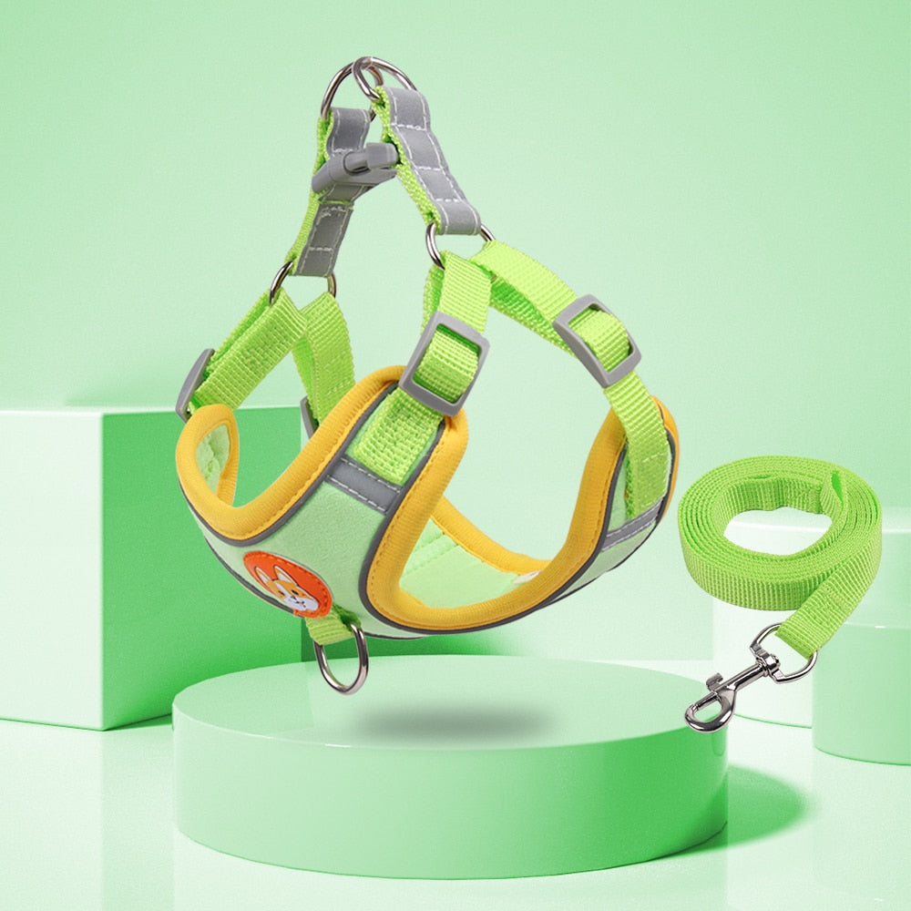 New Pet Dog Harness Leash Set Reflective Adjustable Puppy harness 0 DailyAlertDeals Green S(for2-3kg) China
