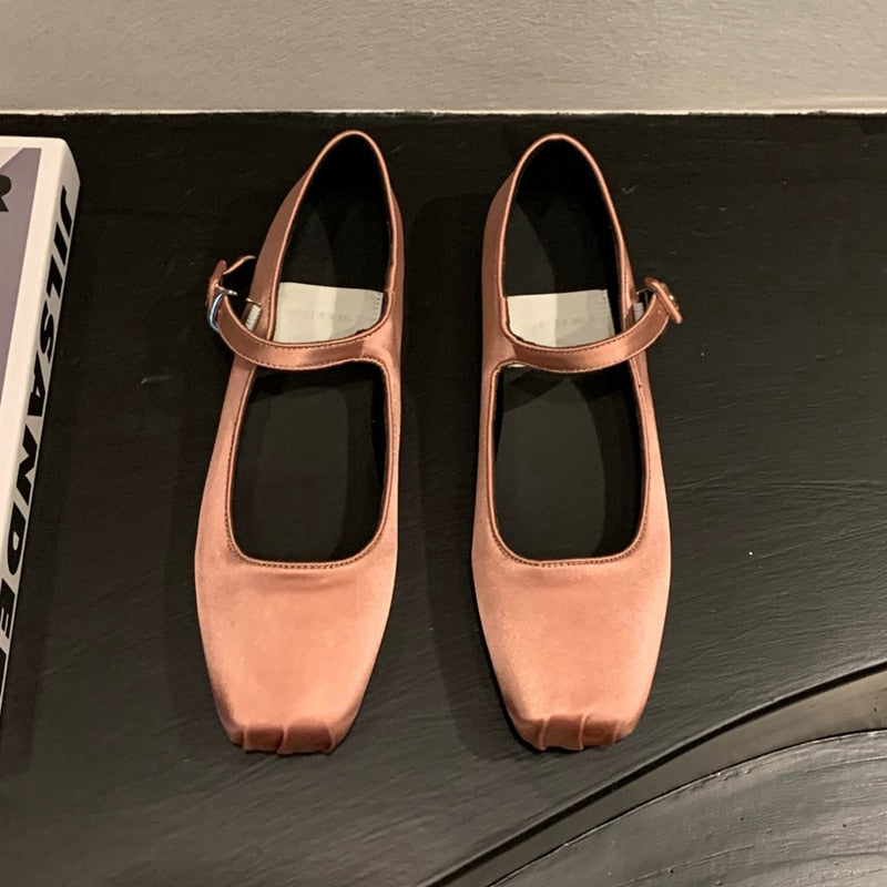 SUOJIALUN 2023 Spring New Women Flat Shoes Fashion Silk Square Toe Shallow Ladies Ballet Shoes Soft Casual Flat Mary Jane Shoes 0 DailyAlertDeals Pink 35