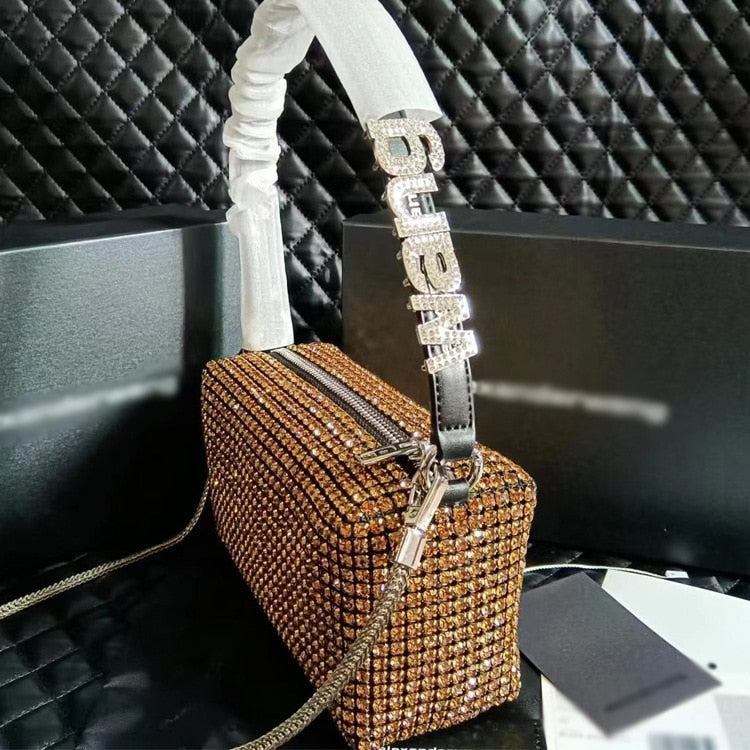 Popular AW Wang Rhinestone Handbag 2022 new trendy diamonds bag crossbodybbag shining party clutch luxury brand design 0 DailyAlertDeals Rhinestone Bronze 17cm 10cm 7cm