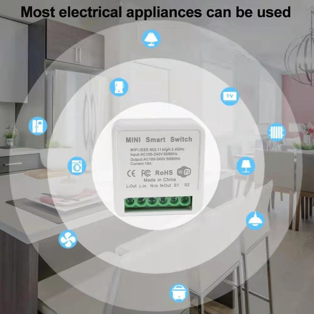 Wifi Mini Smart Switch 16A DIY Light Switches 2 Way Wireless Smart Home with Tuya Smart Life EweLink Alexa Alice Google Home Wifi Mini Smart Switch DailyAlertDeals