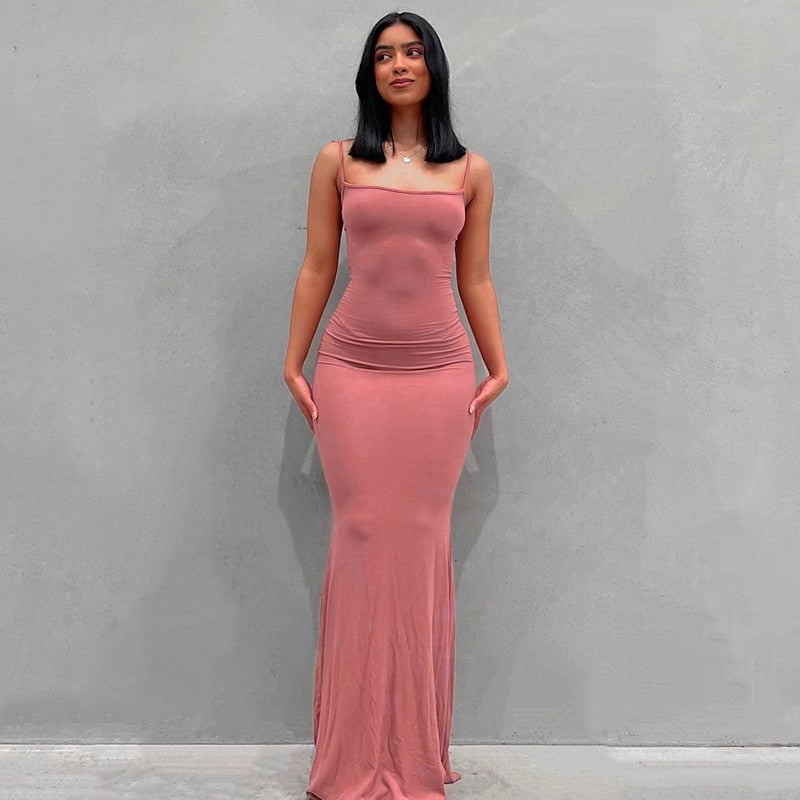 Summer Sexy Bodycon Satin Slip Sleeveless Backless Maxi Dress for Women Birthday Party Clubwear Outfits Maxi Dress for women DailyAlertDeals Pink XXS