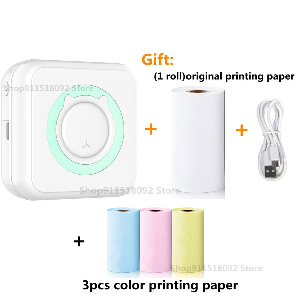 Cat Shape Mini Portable Label Printer Thermal Printing Wireless Impresoras Paper Photo Inkless Printers Sticker Android IOS 57mm Mini printer DailyAlertDeals B-Blue and 3 color China