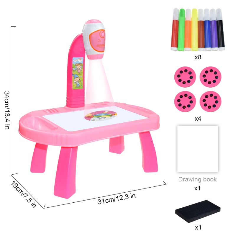 Children Led Projector Art Drawing Table Toys Kids Painting Board Desk Arts Crafts Educational Learning Paint Tools Toy for Girl Kids Led Projector Drawing Table DailyAlertDeals China B Pink with box