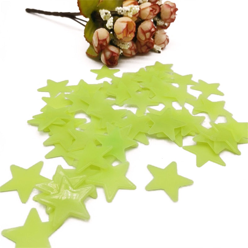100Pcs 3D Star Wall Stickers Glow In The Dark Energy Storage Fluorescent Luminous Wall Art Decor Kids Living Room Decoration Decorative wall Stickers DailyAlertDeals Yellow