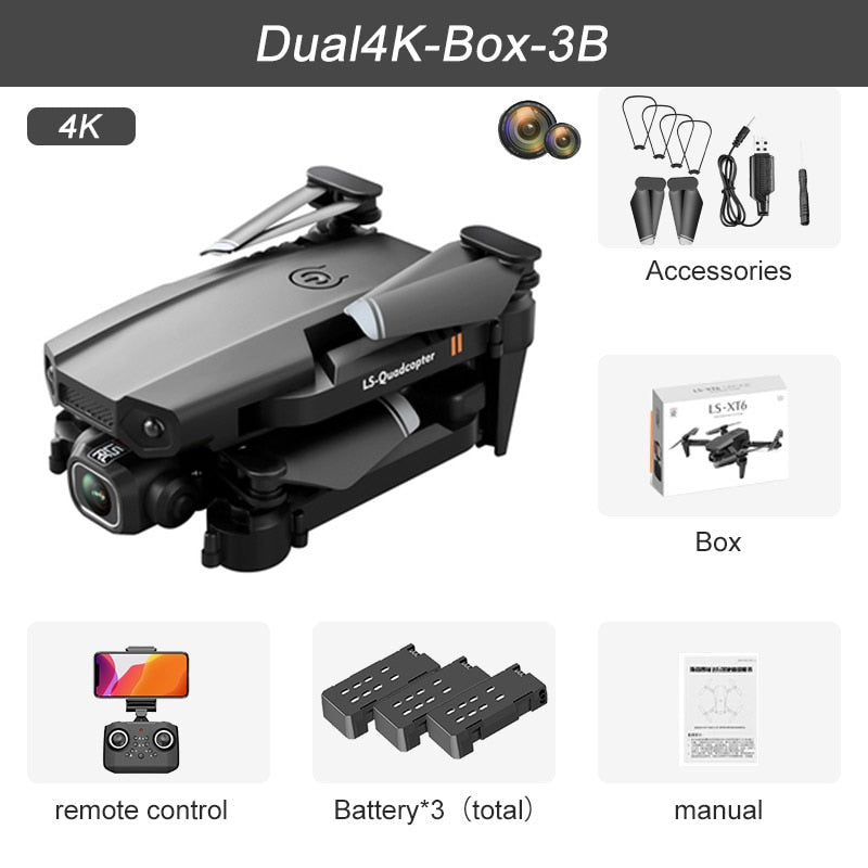 XT6 Mini Drone 4K 1080P HD Camera WiFi Fpv Air Pressure Altitude Hold Foldable Quadcopter RC Dron Kid Toy Boys GIfts Mini Drone 4K 1080P HD Camera DailyAlertDeals Dual4K Box 3B USA