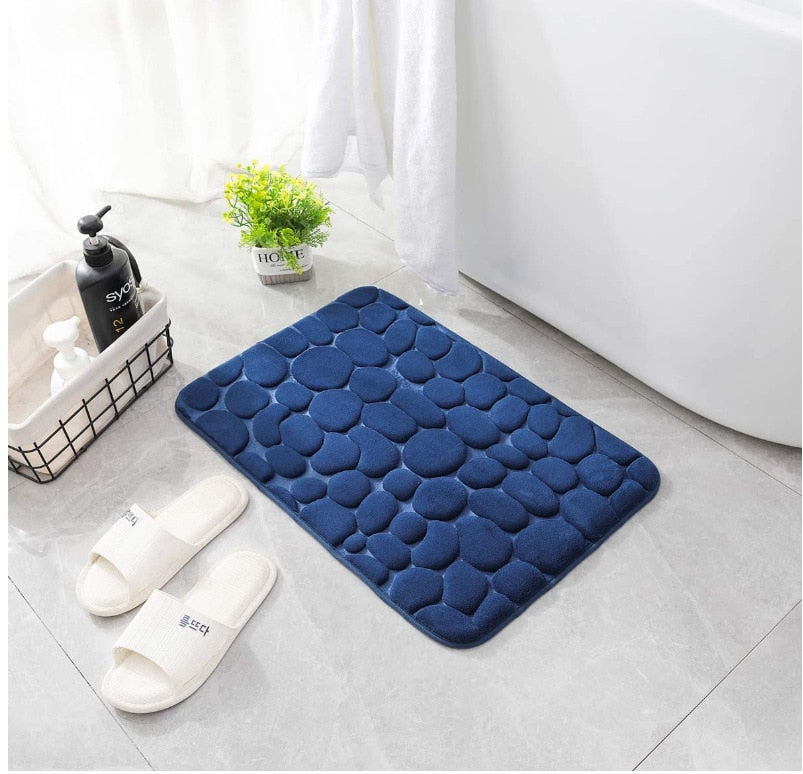 Cobblestone Embossed Bathroom Bath Mat Non-slip Carpets In Wash Basin Bathtub Side Floor Rug Shower Room Doormat Memory Foam Pad 0 DailyAlertDeals Dark Blue 40x60cm