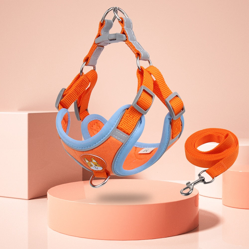 New Pet Dog Harness Leash Set Reflective Adjustable Puppy harness 0 DailyAlertDeals Orange S(for2-3kg) China