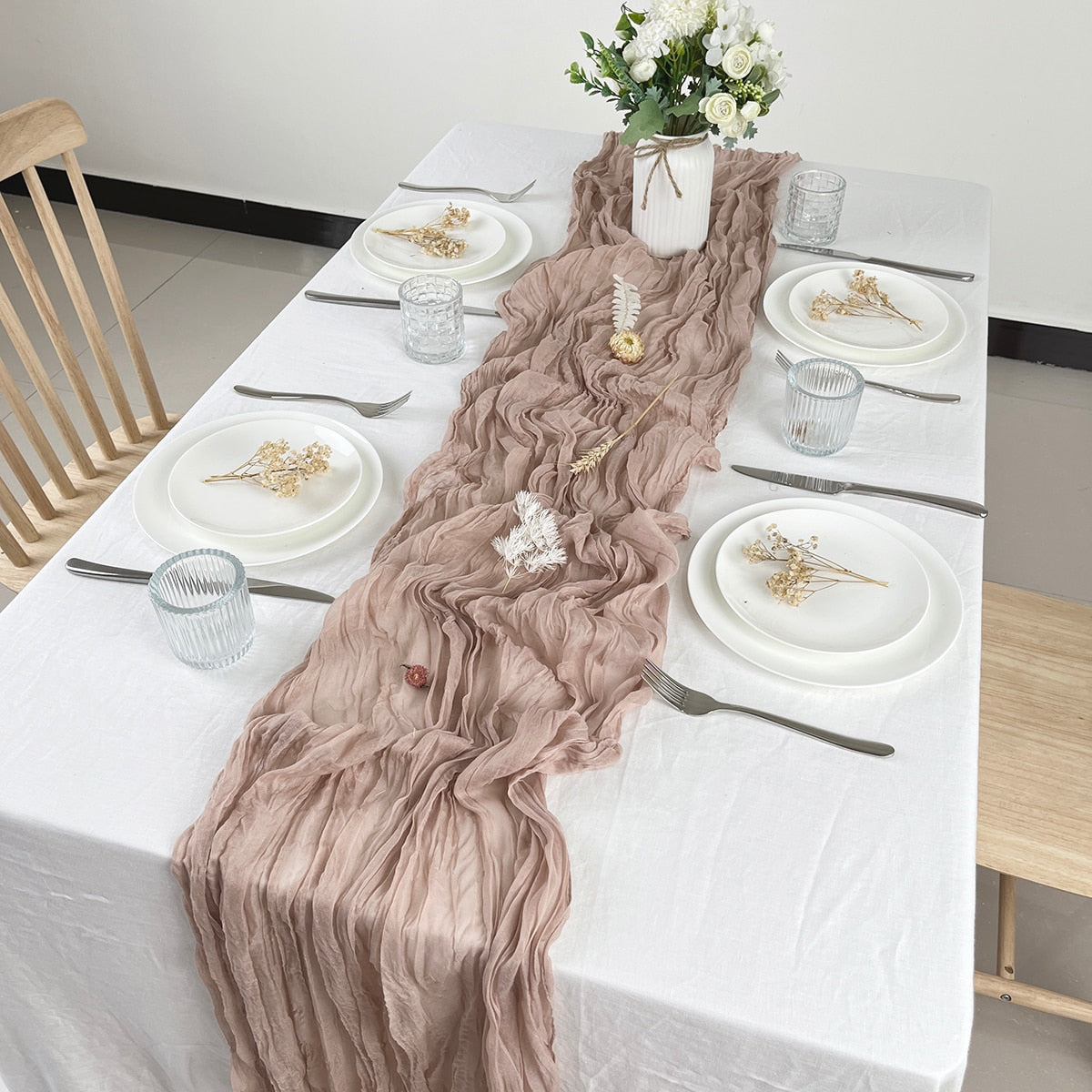 Wedding Gauze Table Runner Semi-Sheer Vintage Cheesecloth Table Setting Dining Party Christmas Banquets Arches Cake Decor Table Runners DailyAlertDeals