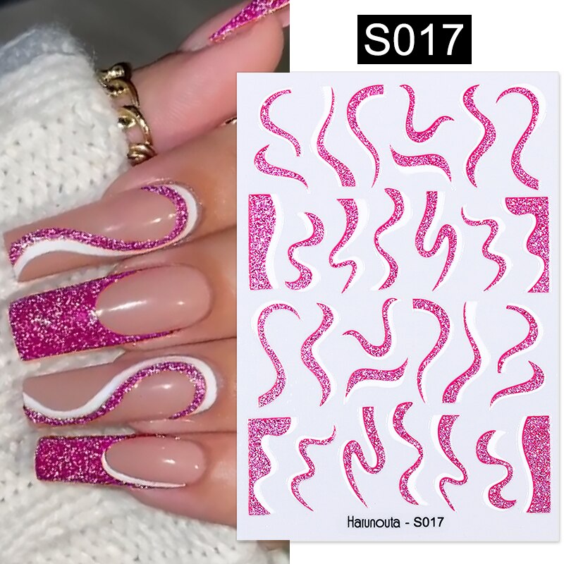 Harunouta Silver Black Geometric Textured Lines Stripe 3D Nail Sticker Flower Leaves Self Adhesive Transfer Sliders Paper 0 DailyAlertDeals S017