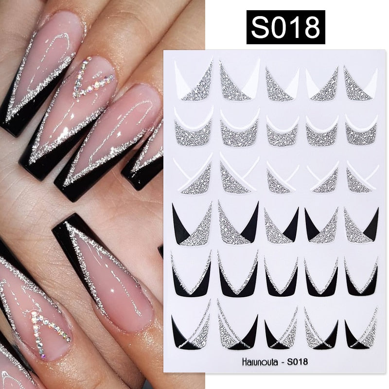 Harunouta Silver Black Geometric Textured Lines Stripe 3D Nail Sticker Flower Leaves Self Adhesive Transfer Sliders Paper 0 DailyAlertDeals
