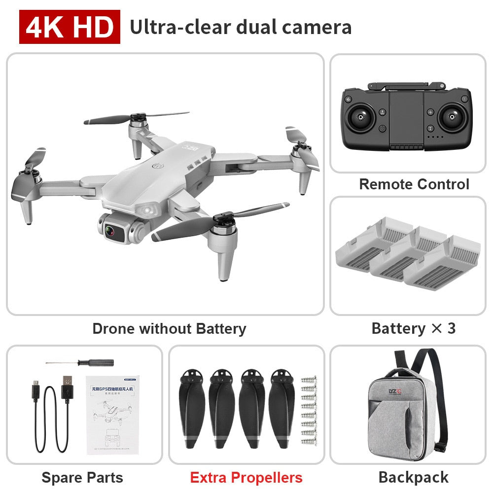 L900 PRO GPS Drone 4K HD Professional Dual Camera Aerial Stabilization Brushless Motor Foldable Quadcopter Helicopter RC 1200M CAMERA DRONE DailyAlertDeals 4K-Gray-Backpack-3B Poland