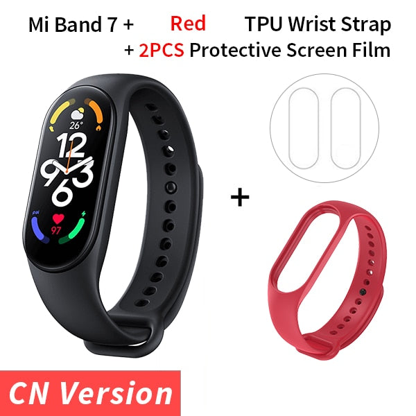 Xiaomi Mi Band 7 Smart Bracelet Fitness Tracker and Activity Monitor Smart Band 6 Color AMOLED Screen Bluetooth Waterproof Fitness Tracker and Activity Monitor Accessories DailyAlertDeals CN Add Red Strap USA
