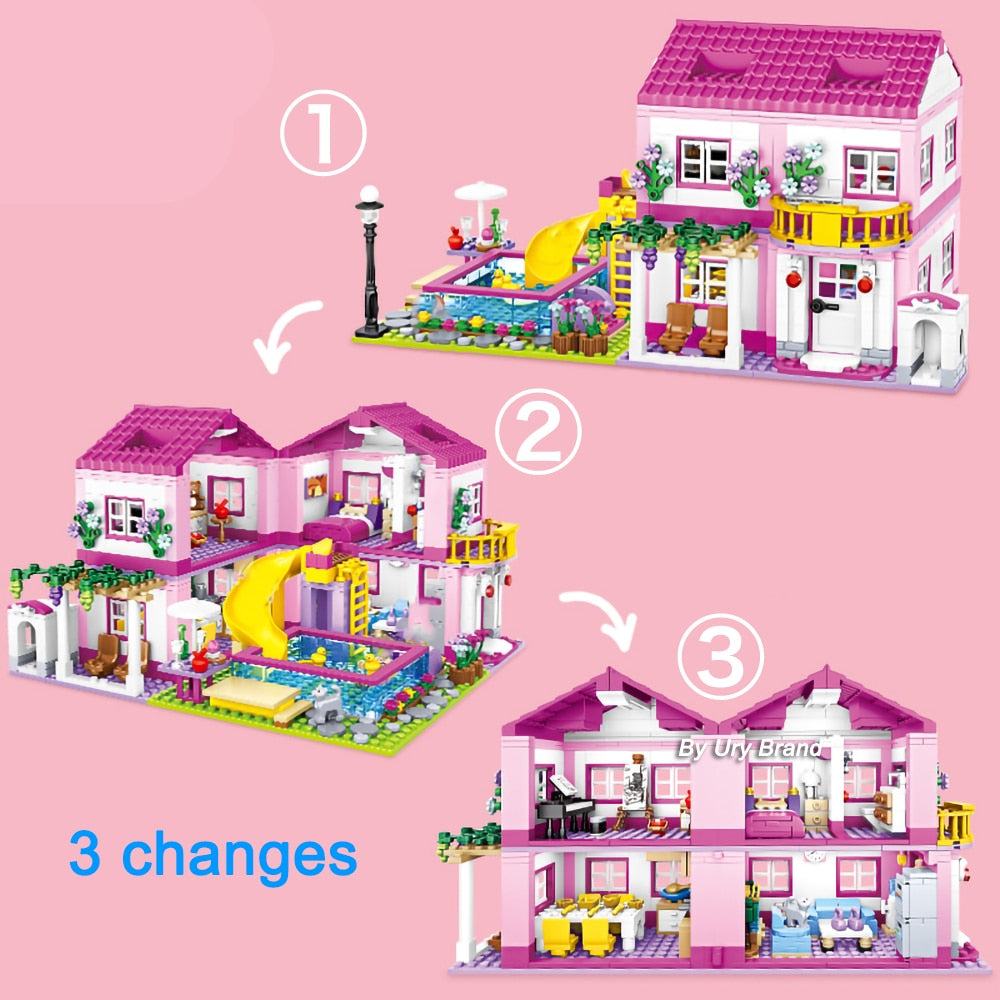 Friends City House Summer Holiday Villa Castle Building Blocks Sets Figures Swimming Pool DIY Toys for Kids Girls Christmas Gift Villa Castle Building Blocks Sets Figures toy for children DailyAlertDeals
