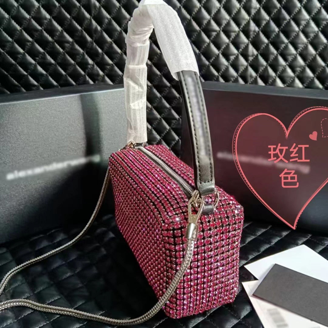 Popular AW Wang Rhinestone Handbag 2022 new trendy diamonds bag crossbodybbag shining party clutch luxury brand design 0 DailyAlertDeals Embossing Rose 17cm 10cm 7cm