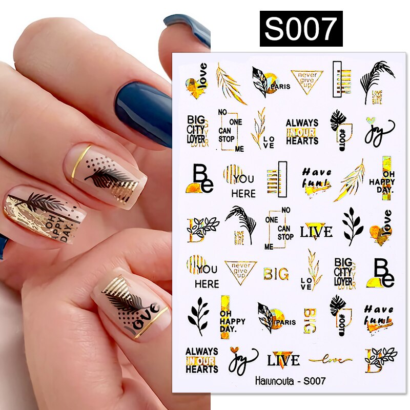Harunouta Gold Flower Leaves Water Decals Slider Lines Geometrics Spring Summer Nail Art Transfer 3D Stickers DIY Watermarks 0 DailyAlertDeals