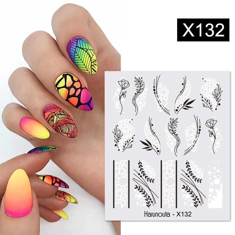 Harunouta Silver Black Geometric Textured Lines Stripe 3D Nail Sticker Flower Leaves Self Adhesive Transfer Sliders Paper 0 DailyAlertDeals X132