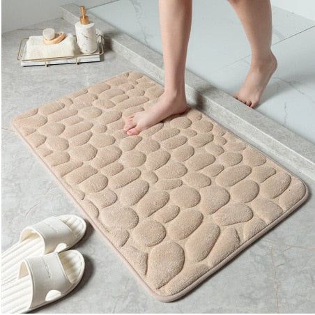 Cobblestone Embossed Bathroom Bath Mat Non-slip Carpets In Wash Basin Bathtub Side Floor Rug Shower Room Doormat Memory Foam Pad 0 DailyAlertDeals Khaki 40x60cm