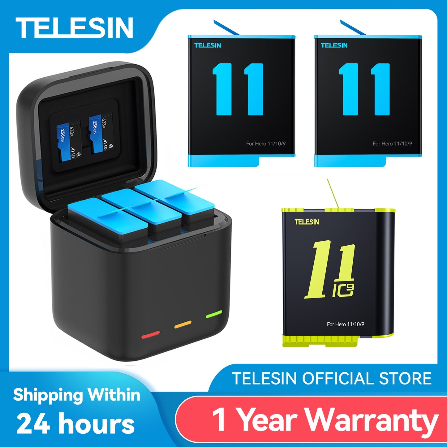 TELESIN Battery For GoPro Hero 10 11 1750 mAh Battery 3 Ways Fast Charger Box TF Card Storage For GoPro Hero 9 Accessories camera battery DailyAlertDeals