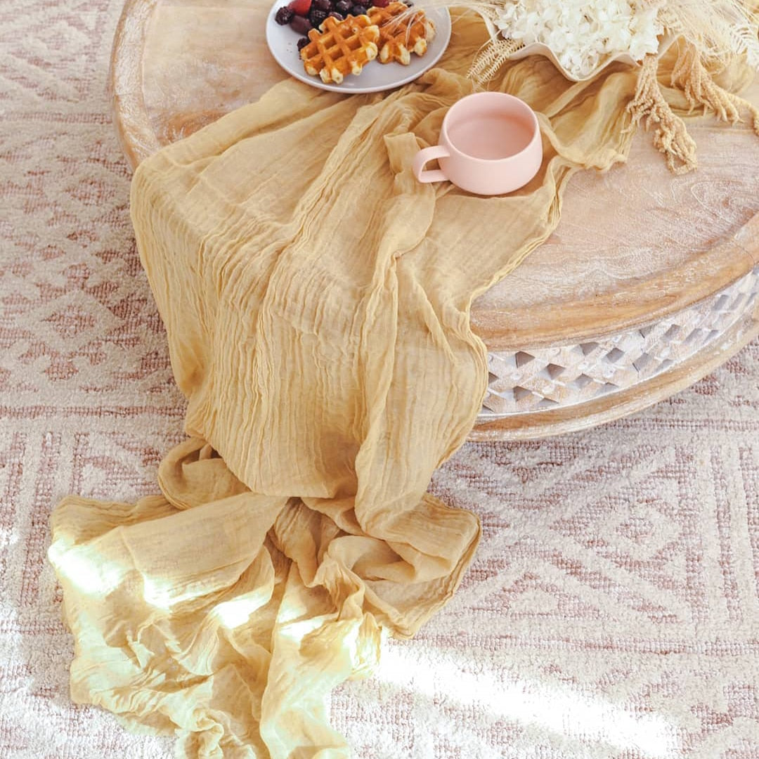 Wedding Gauze Table Runner Semi-Sheer Vintage Cheesecloth Table Setting Dining Party Christmas Banquets Arches Cake Decor Table Runners DailyAlertDeals 90X180cm Yellow