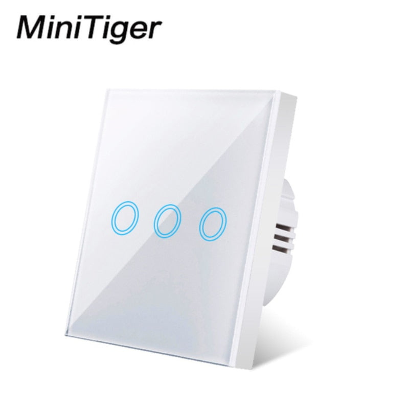 MiniTiger EU Touch Switch LED Crystal Glass Panel Wall Lamp Light Switch 1/2/3 Gang AC100-240V LED Sensor Switches Interruttore LED Touch Switch DailyAlertDeals White Touch 3-Gang EU Standard