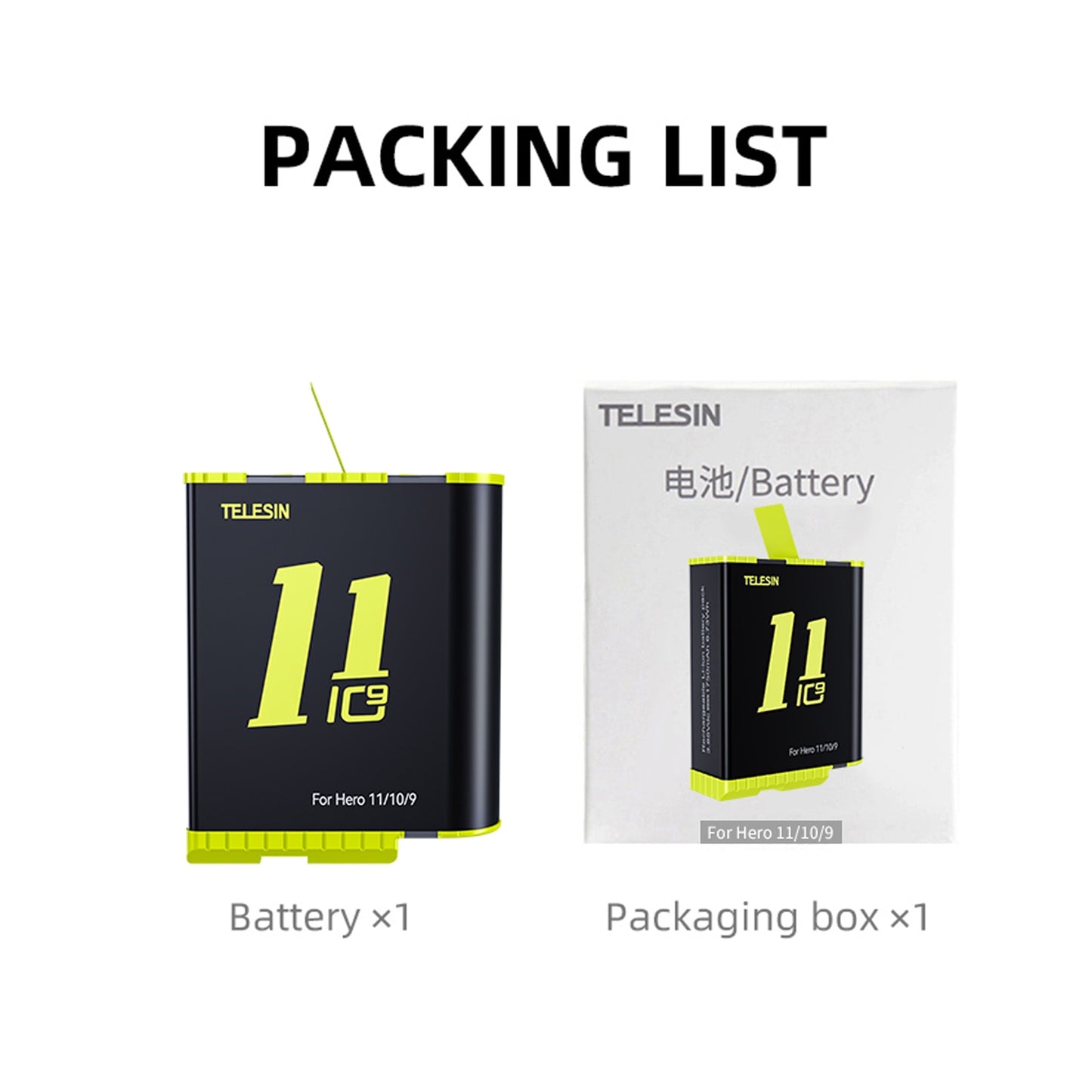 TELESIN Battery For GoPro Hero 10 11 1750 mAh Battery 3 Ways Fast Charger Box TF Card Storage For GoPro Hero 9 Accessories camera battery DailyAlertDeals 1 Yellow Battery China