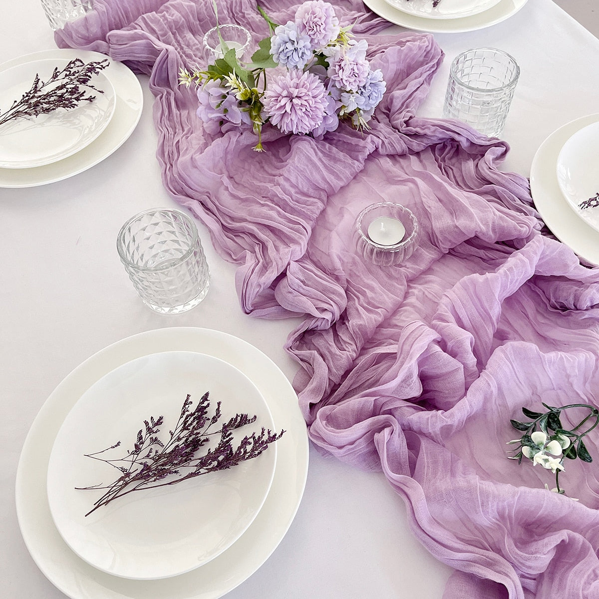 Wedding Gauze Table Runner Semi-Sheer Vintage Cheesecloth Table Setting Dining Party Christmas Banquets Arches Cake Decor Table Runners DailyAlertDeals 90X180cm Purpur