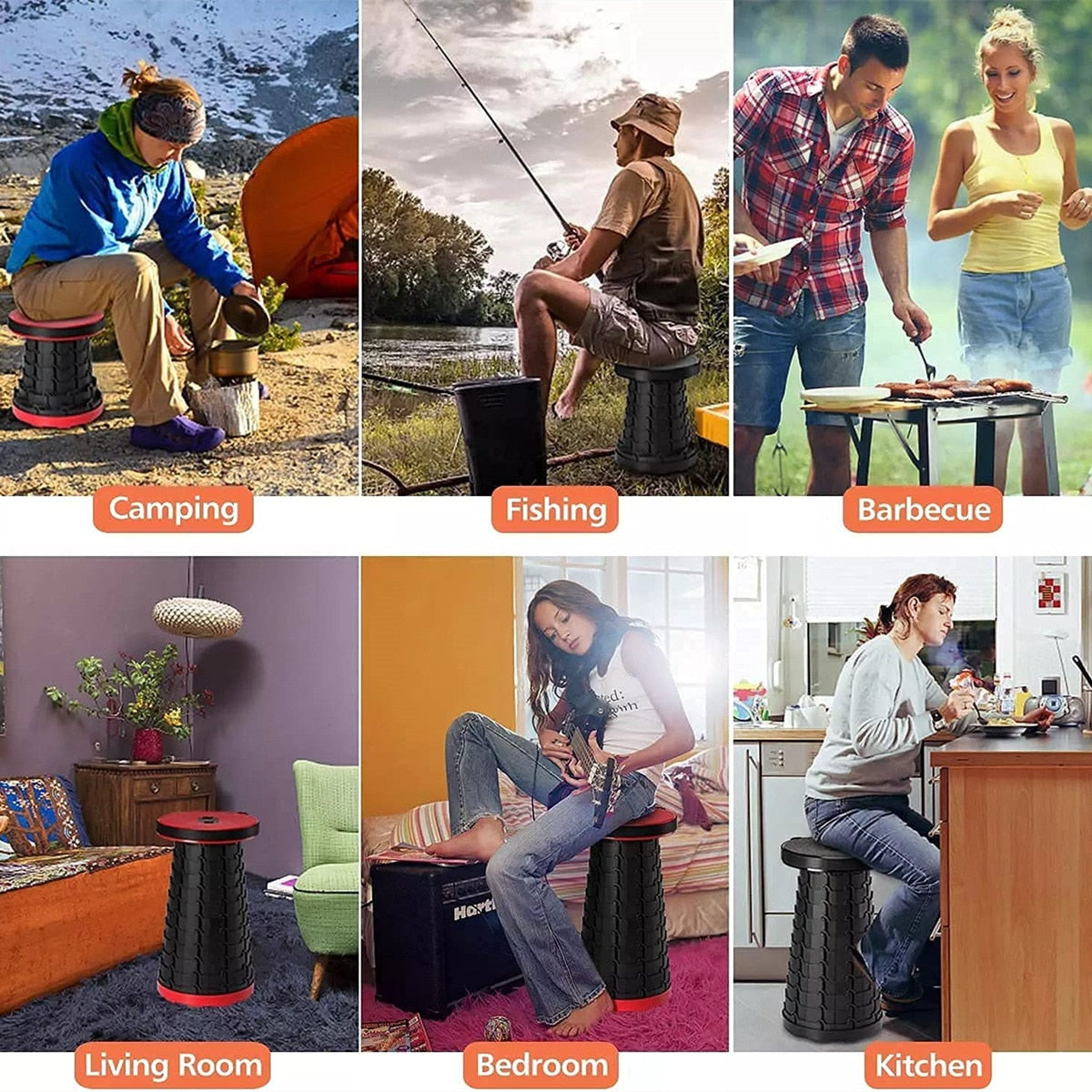 Portable Telescopic Folding Stool Outdoor Camping Retractable Stools for Travel Hiking Beach Chair Foldable Fishing Stool Chairs Folding Chairs & Stools DailyAlertDeals