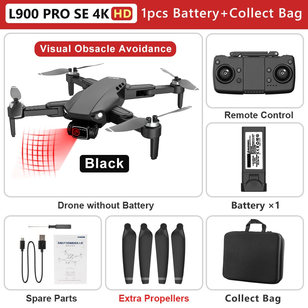L900 PRO SE 4K HD Dual Camera Drone Visual Obstacle Avoidance Brushless Motor GPS 5G WIFI RC Dron Professional FPV Quadcopter Camera Drone DailyAlertDeals Black 4K HD-1B-Bag China