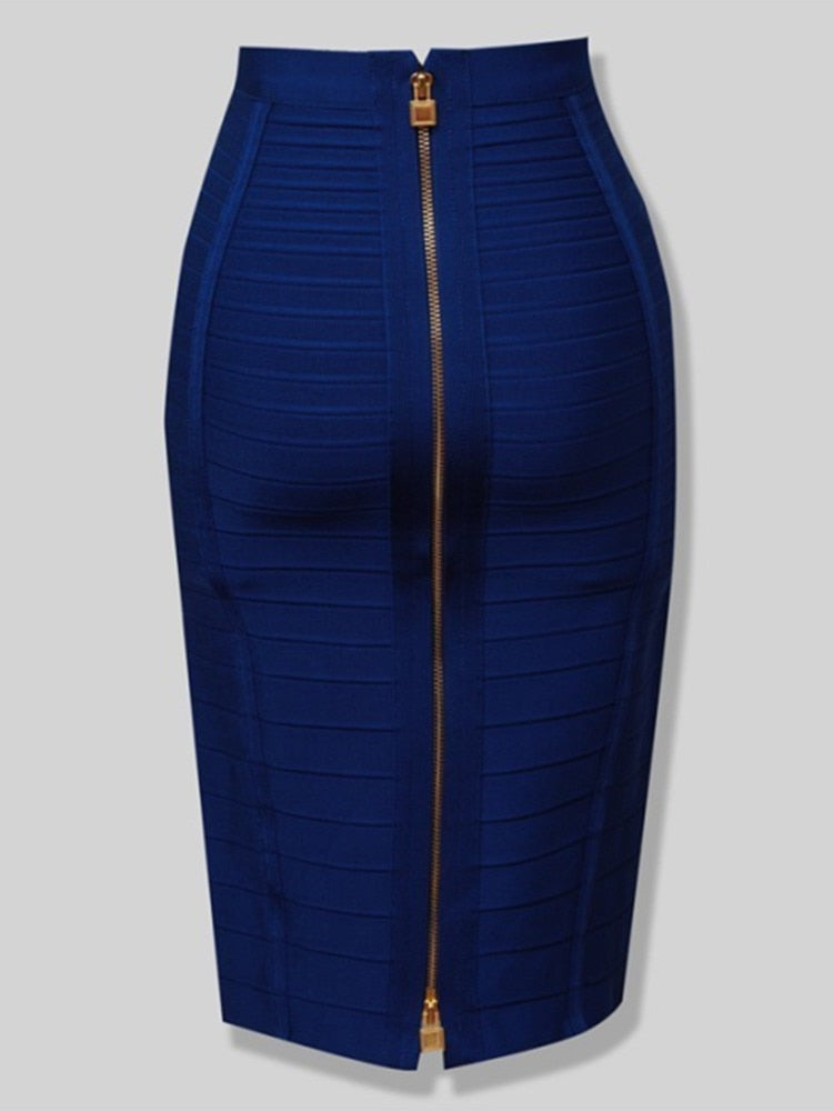 Women Bandage Pencil Skirt with Zip Pencil High Waist and Knee Length Women Elastic Bodycon Skirt 16 colors skirts DailyAlertDeals H888-Blue XS 