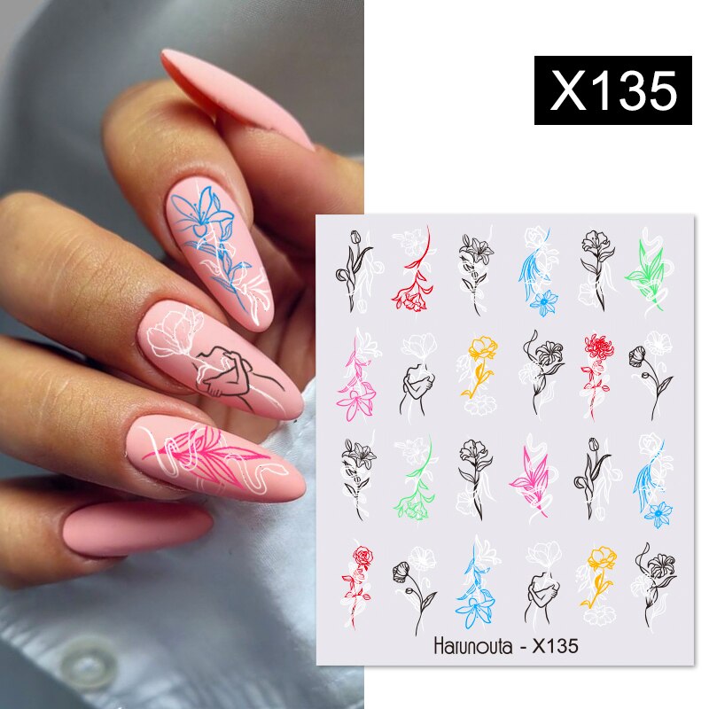 Harunouta Black Lines Flower Leaf Water Decals Stickers Spring Simple Green Theme Face Marble Pattern Slider For Nails Art Decor 0 DailyAlertDeals X135