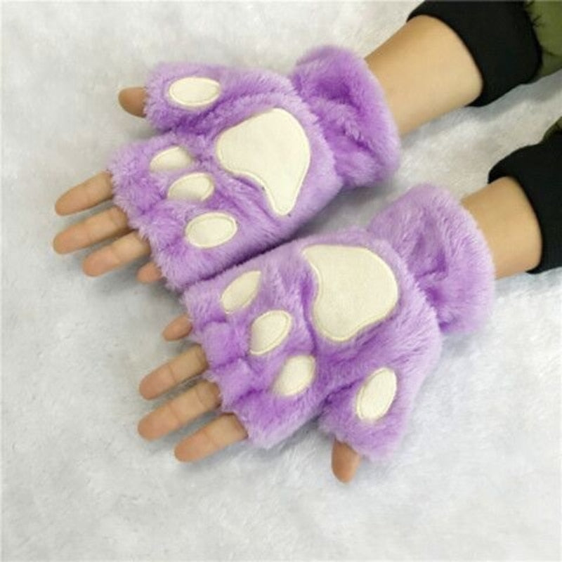 Fashion Girls Lovely Cat Claw Paw Plush Mittens Warm Soft Plush Short Fingerless women Leisure Bear Cat Gloves Half Finger Gifts Paws Gloves DailyAlertDeals
