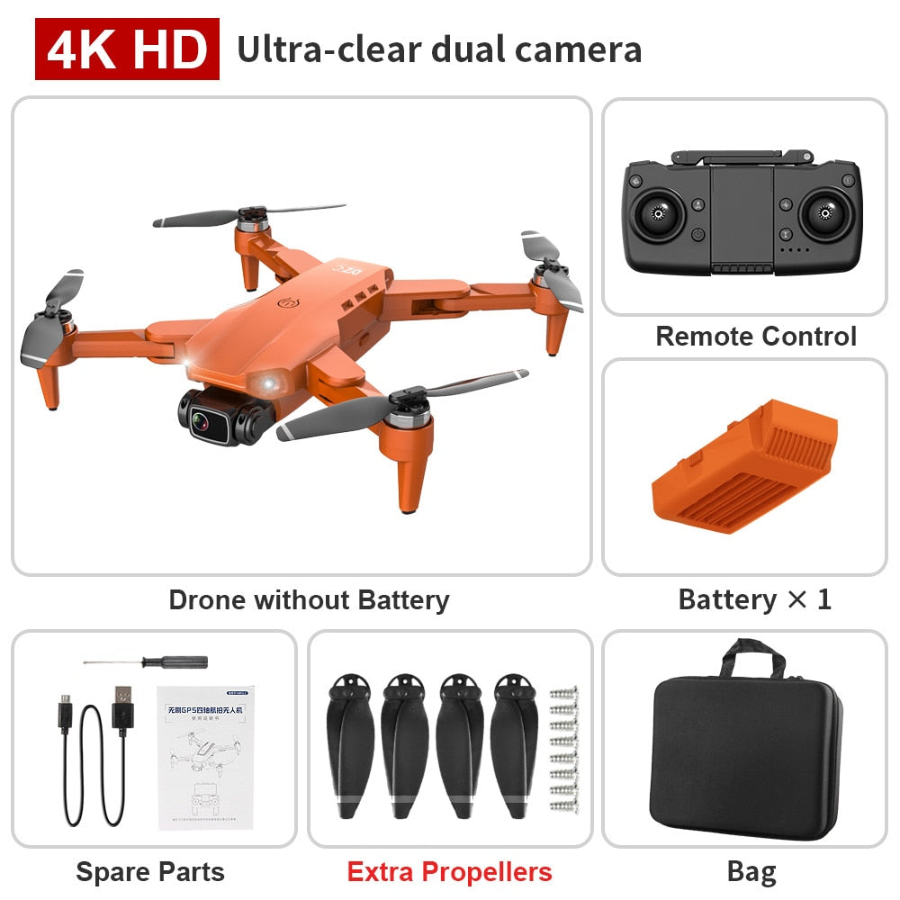 L900 PRO GPS Drone 4K HD Professional Dual Camera Aerial Stabilization Brushless Motor Foldable Quadcopter Helicopter RC 1200M CAMERA DRONE DailyAlertDeals 4K-Orange-bag Poland