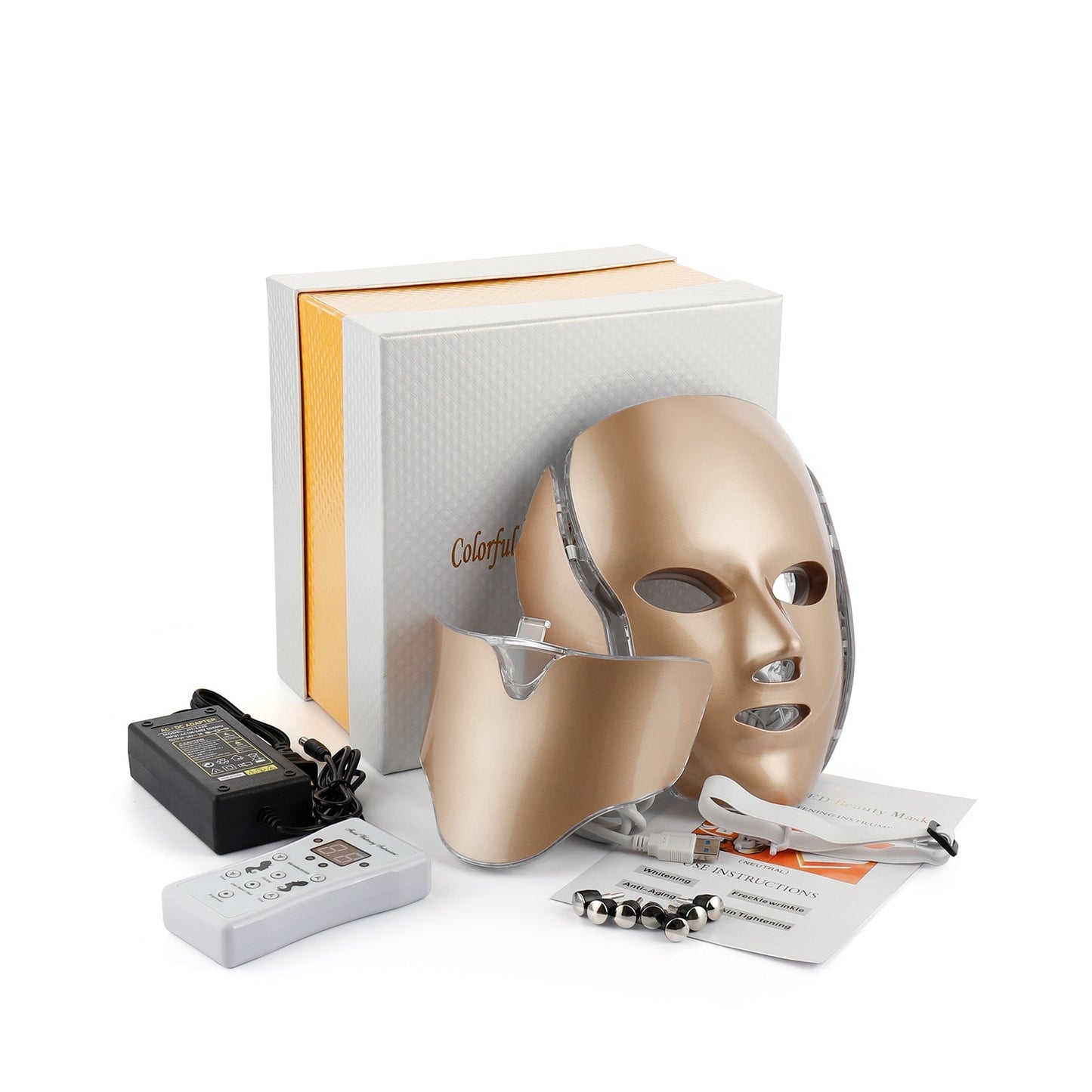 VIP Facial LED Mask with Neck LED Light Therapy Face Beauty Mask Skin Tightening Photon Rejuvenation Whitening Facial Massager 0 DailyAlertDeals Gold Neck Gift Box Australia