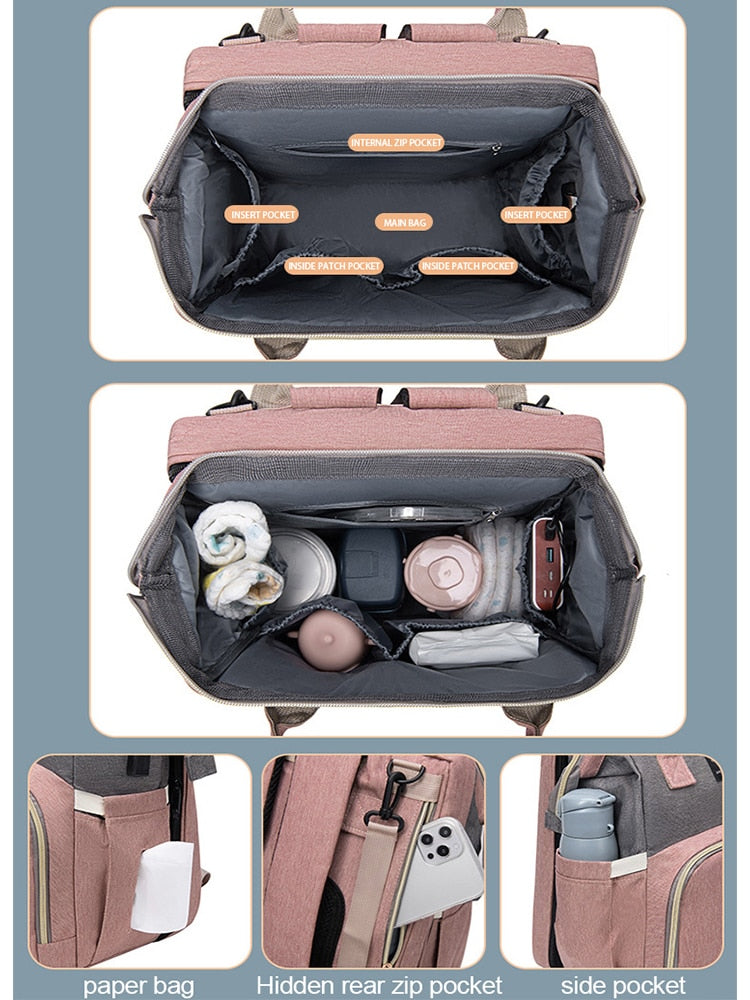 Folding Mommy Bag Lightweight Portable Folding Crib Bed Large-capacity Baby Backpack Female Mommy Outting Bag Mummy Bag Baby Backpack Large-capacity DailyAlertDeals