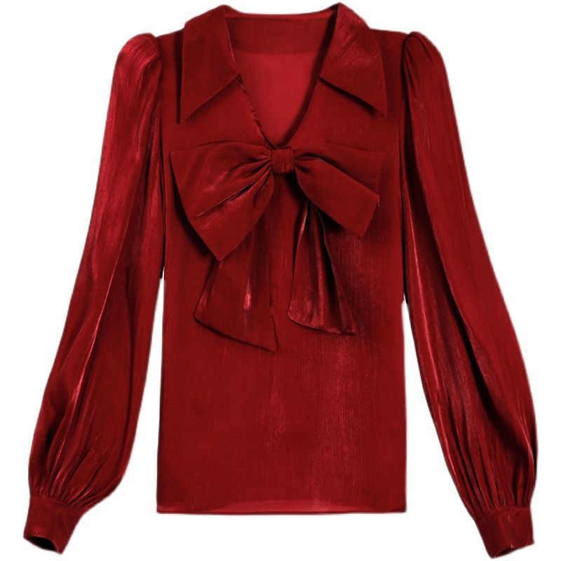 Elegant Fashion Bow Lantern Long Sleeve Shirt Woman Clothing 2022 Spring New Office Lady V-Neck Loose Oversized Commuter Blouse 0 DailyAlertDeals