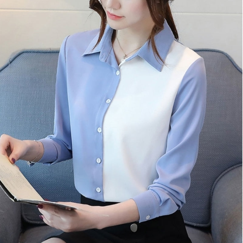 Office Lady Solid Color Blouses Button Turn-down Collar Simple Loose Shirts Tops Women Spring Autumn New Grace Trend Clothing 0 DailyAlertDeals sky blue S