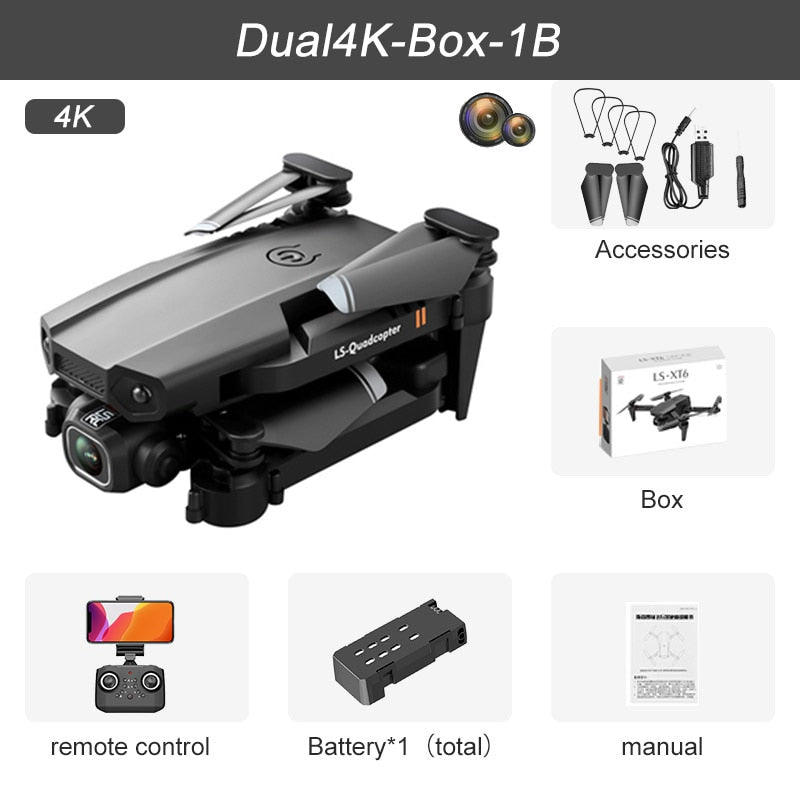 XT6 Mini Drone 4K 1080P HD Camera WiFi Fpv Air Pressure Altitude Hold Foldable Quadcopter RC Dron Kid Toy Boys GIfts Mini Drone 4K 1080P HD Camera DailyAlertDeals Dual4K Box 1B USA