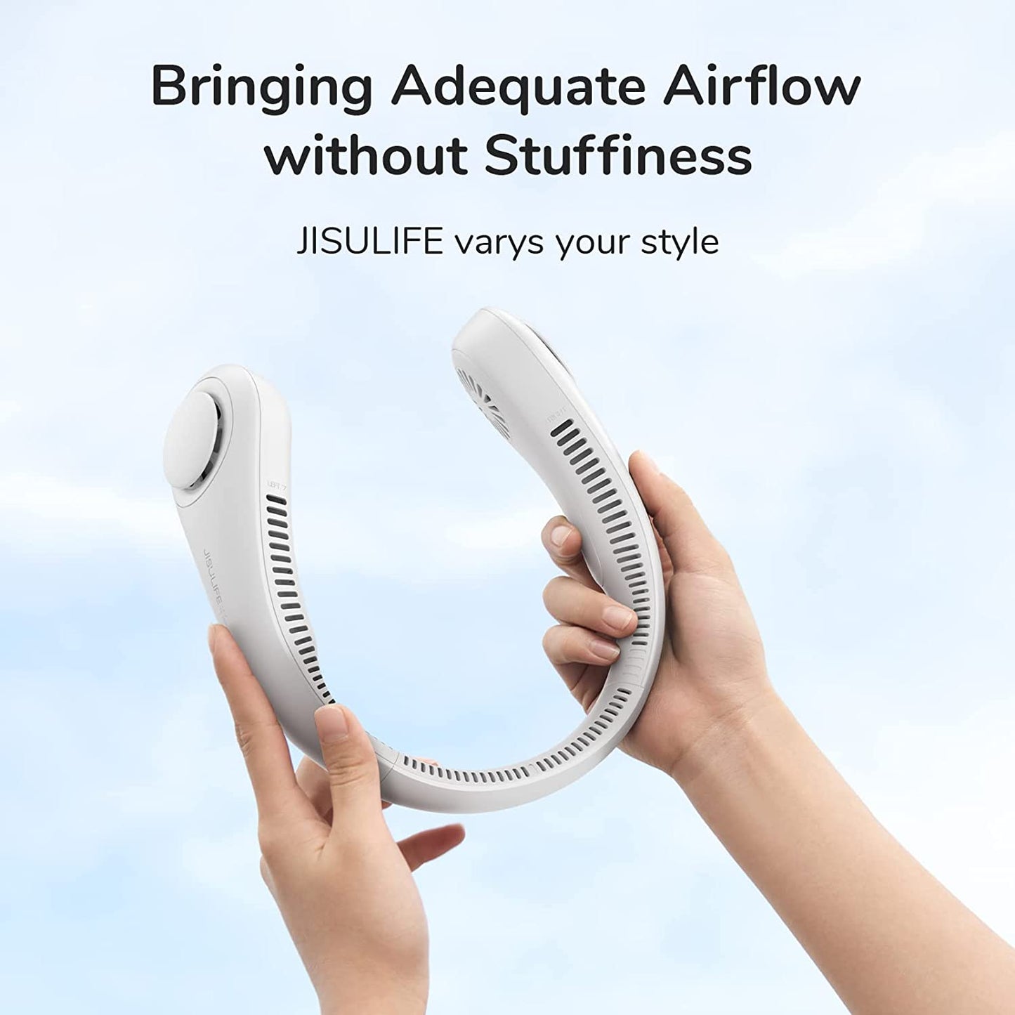 JISULIFE Portable Neck Fan Electric Wireless FAN USB Rechargeable Mini ventilador cooling Bladeless Mute Neckband Fan for Sports Portable Neck Fan DailyAlertDeals